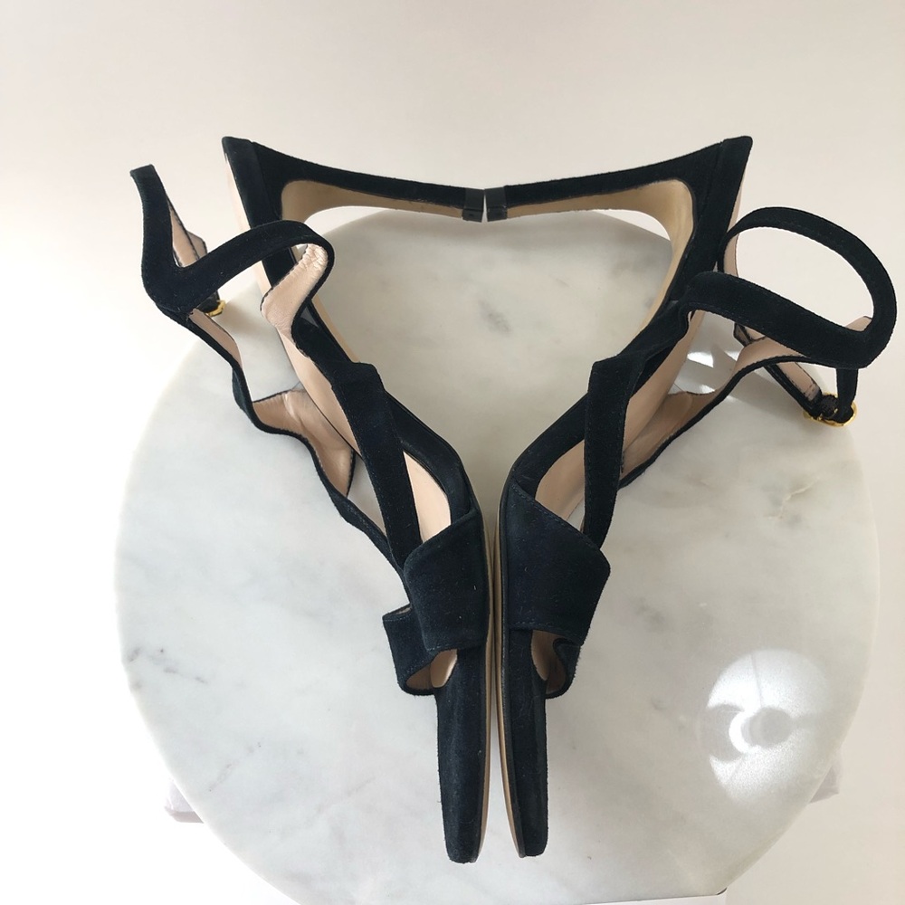 STUART WEITZMAN Mariposa Black Suede Leather Cutout High Heel Sandals - Picture 10 of 15
